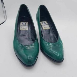 Bettini Womens Classic Pump Slim Heels Shoes Green Leather Vintage 5.5 EUR 37